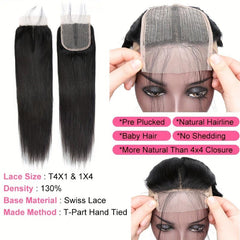 T4x4x1 Lace Closure Straight Wave Brazilian Human Hair