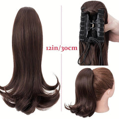 Medium Length Ponytail Hair Extensions with Drawstring and Claw Clip