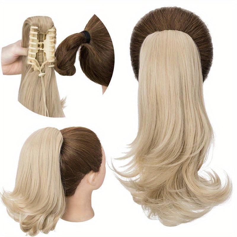 Medium Length Ponytail Hair Extensions with Drawstring and Claw Clip