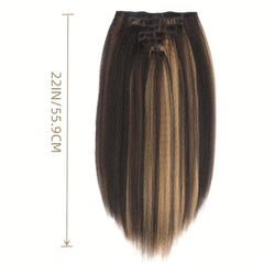 Kinky Straight Clip In Hair Extension 7 Pieces Highlights 1B 27 55 88 Cm