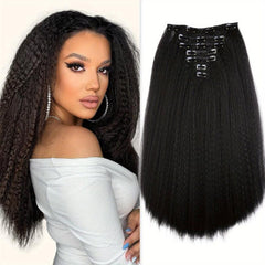Kinky Straight Clip In Hair Extension 7 Pieces Highlights 1B 27 55 88 Cm