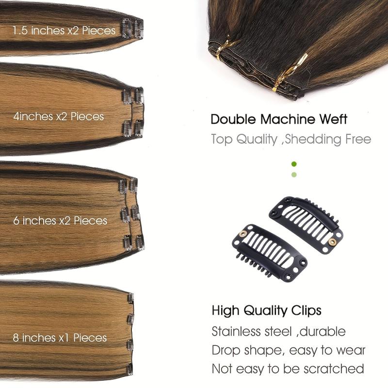 Kinky Straight Clip In Hair Extension 7 Pieces Highlights 1B 27 55 88 Cm