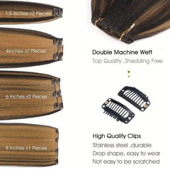 Kinky Straight Clip In Hair Extension 7 Pieces Highlights 1B 27 55 88 Cm