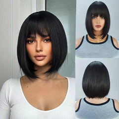 Short Bob Straight Hair Wigs With Bangs 30 48 Cm Synthetic Rose Net Hair Wigs