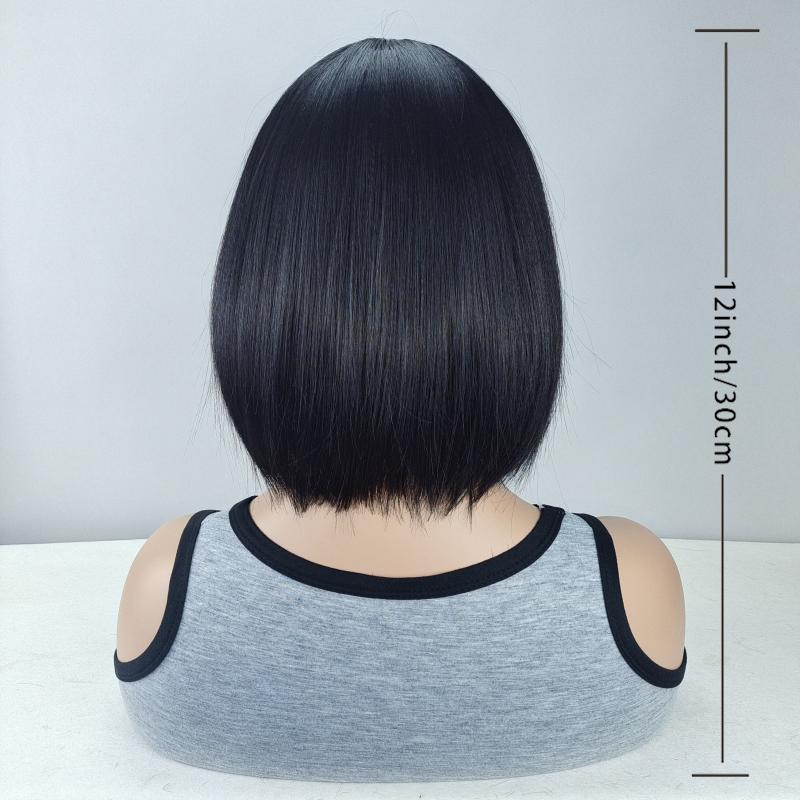 Short Bob Straight Hair Wigs With Bangs 30 48 Cm Synthetic Rose Net Hair Wigs
