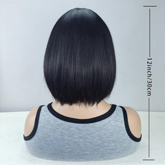 Short Bob Straight Hair Wigs With Bangs 30 48 Cm Synthetic Rose Net Hair Wigs
