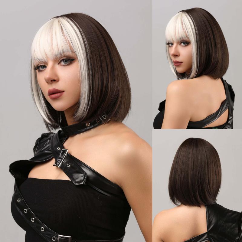 Short Bob Straight Hair Wigs With Bangs 30 48 Cm Synthetic Rose Net Hair Wigs
