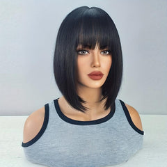 Short Bob Straight Hair Wigs With Bangs 30 48 Cm Synthetic Rose Net Hair Wigs