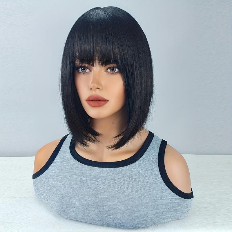 Short Bob Straight Hair Wigs With Bangs 30 48 Cm Synthetic Rose Net Hair Wigs