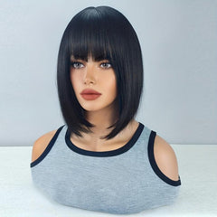 Short Bob Straight Hair Wigs With Bangs 30 48 Cm Synthetic Rose Net Hair Wigs