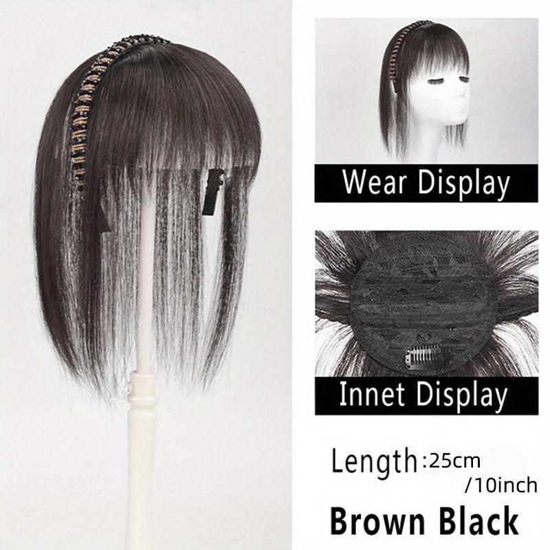 Straight Hairpiece w/ Bangs & Rhinestone Headband Daily Wear