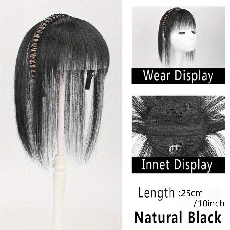 Straight Hairpiece w/ Bangs & Rhinestone Headband Daily Wear