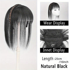 Straight Hairpiece w/ Bangs & Rhinestone Headband Daily Wear