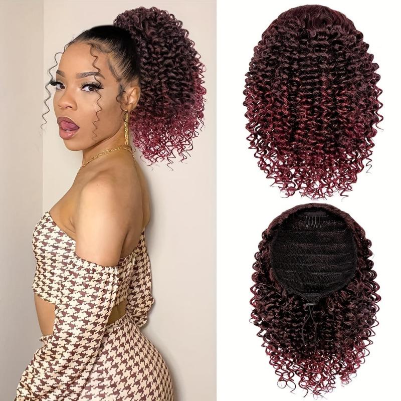 Kinky Curly Ponytail Extension 25.4 cm Drawstring Afro Curly Synthetic Hairpiece
