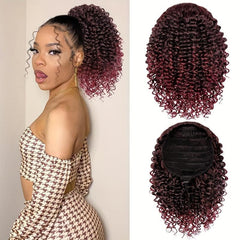 Kinky Curly Ponytail Extension 25.4 cm Drawstring Afro Curly Synthetic Hairpiece