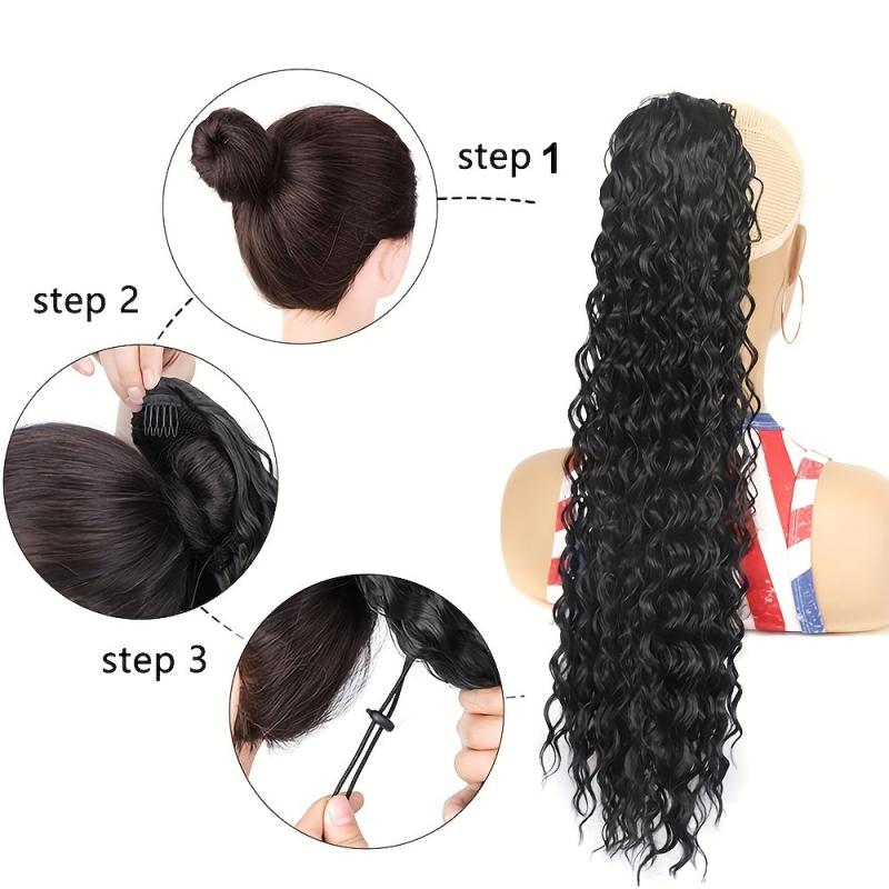 Long Curly Wavy Ponytail Extensions Clip In Synthetic Drawstring Ponytail