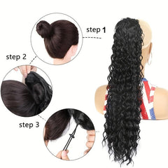 Long Curly Wavy Ponytail Extensions Clip In Synthetic Drawstring Ponytail