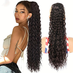 Long Curly Wavy Ponytail Extensions Clip In Synthetic Drawstring Ponytail