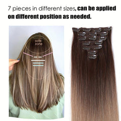 60-96 cm Long Straight Synthetic Clip In Hair Extensions in Brown Gray Pink