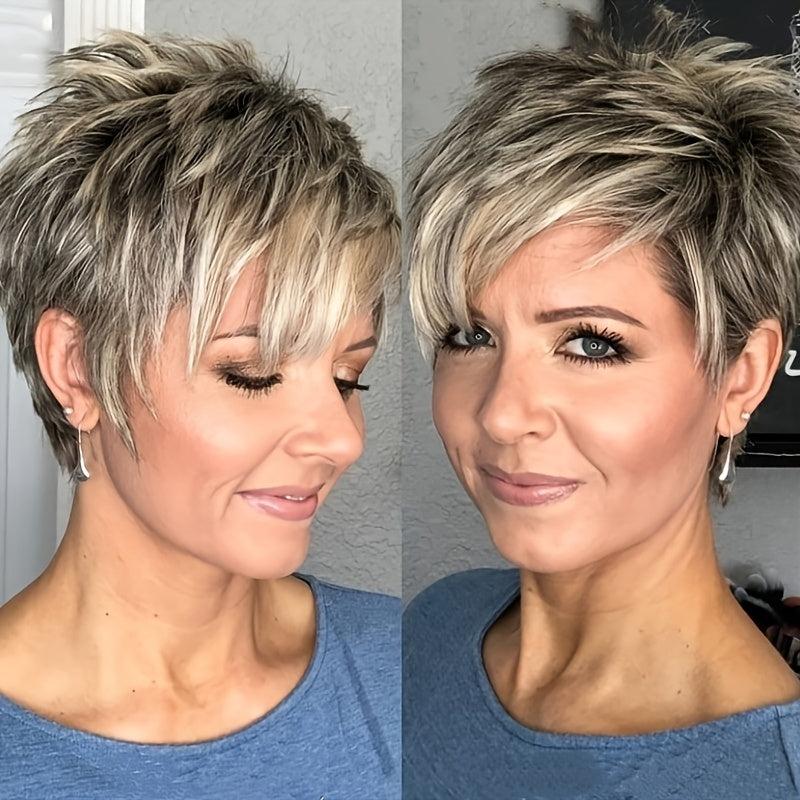 Short Blonde Pixie Cut Wig with Bangs Curly Layered