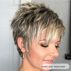 Short Blonde Pixie Cut Wig with Bangs Curly Layered
