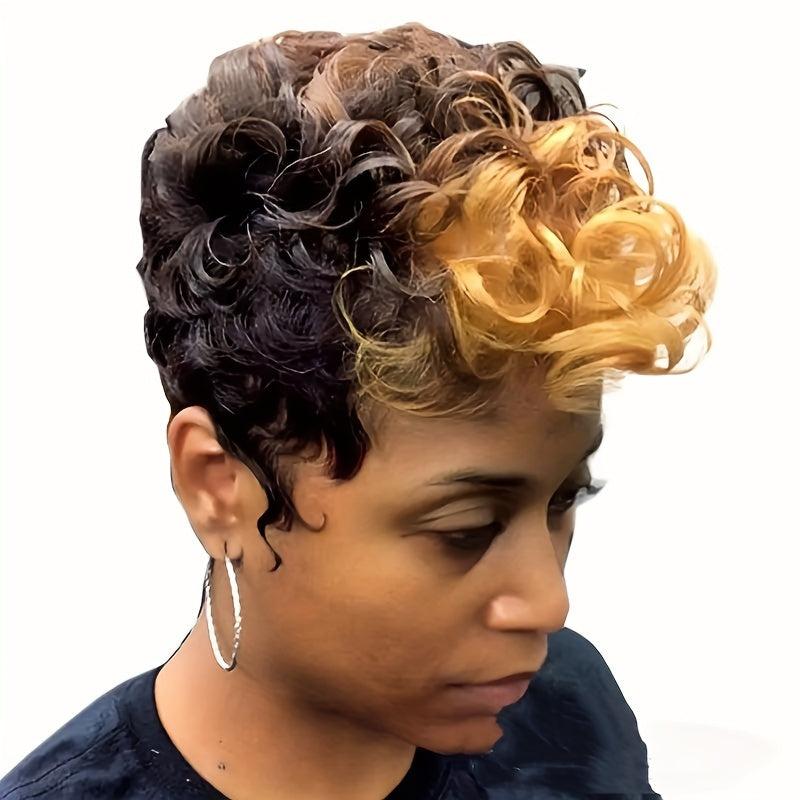 Short Blonde Pixie Cut Wig with Bangs Curly Layered