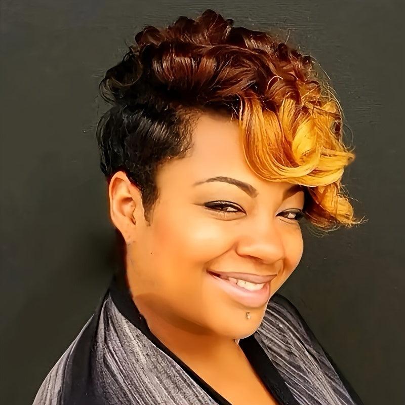 Short Blonde Pixie Cut Wig with Bangs Curly Layered