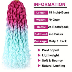 Wavy Faux Locs Crochet Hair Curly Ends Ombre Brown Green Pink Purple