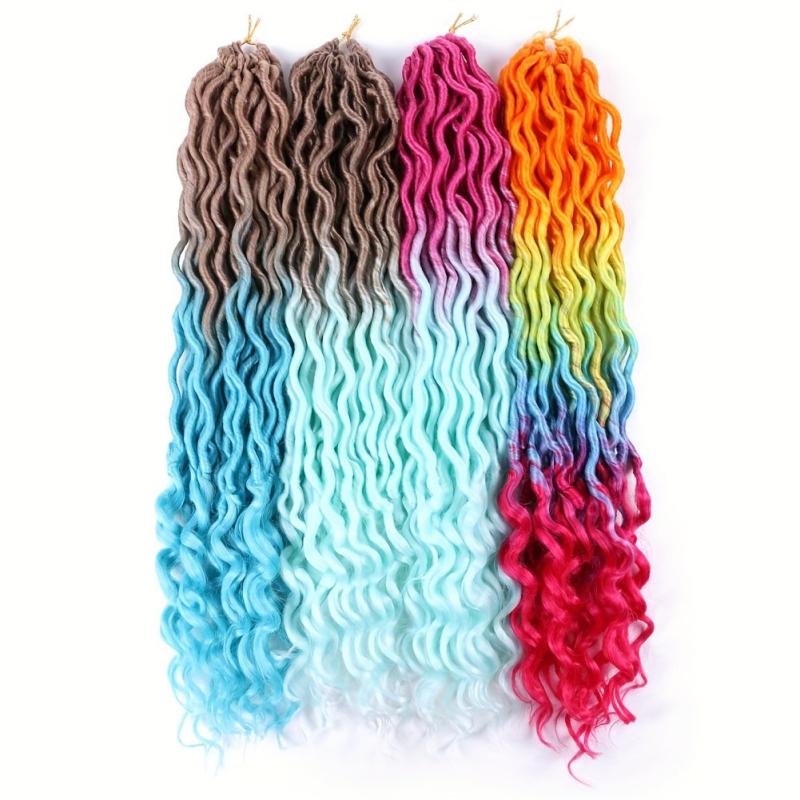 Wavy Faux Locs Crochet Hair Curly Ends Ombre Brown Green Pink Purple
