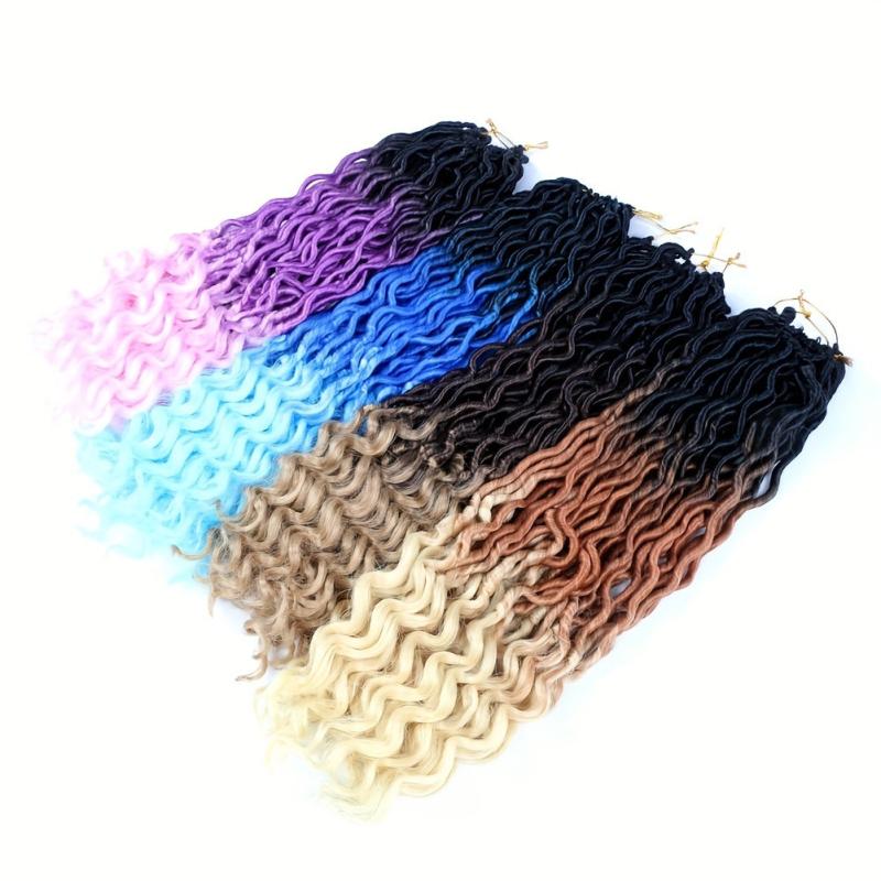 Wavy Faux Locs Crochet Hair Curly Ends Ombre Brown Green Pink Purple