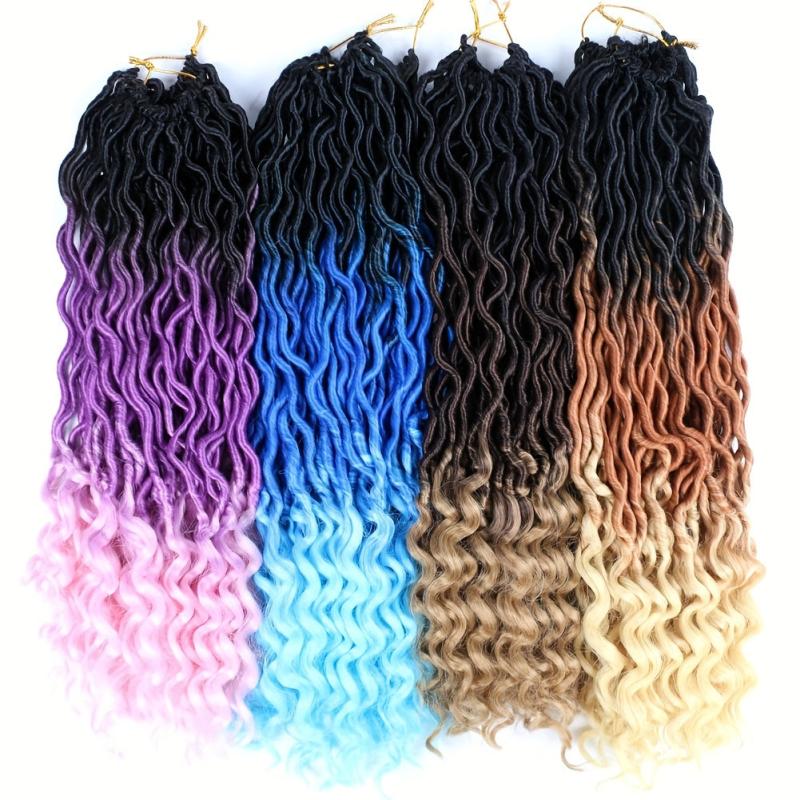 Wavy Faux Locs Crochet Hair Curly Ends Ombre Brown Green Pink Purple