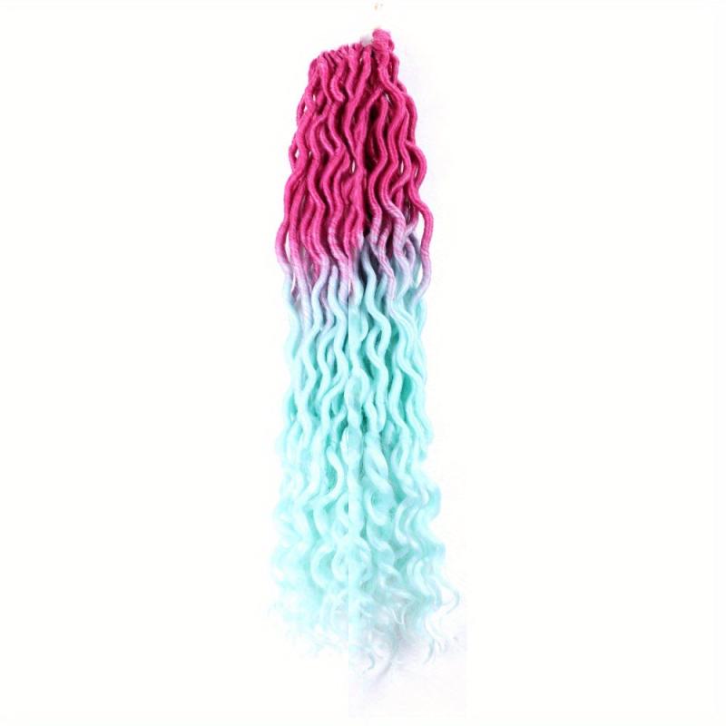 Wavy Faux Locs Crochet Hair Curly Ends Ombre Brown Green Pink Purple