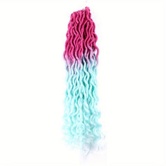 Wavy Faux Locs Crochet Hair Curly Ends Ombre Brown Green Pink Purple