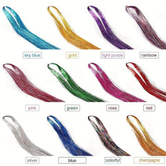 12 Colors Hair Tinsel Kit - 2400 Strands Extensions, 2 Needles, 100 Link Beads