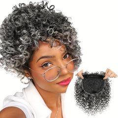 Afro Curly Kinky Hair Topper With Bangs 20 Synthetic Clip In Hair Extensions