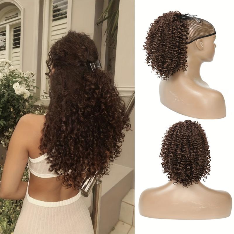Deep Curly Hair Bun Ponytail Drawstring Synthetic Hair Piece