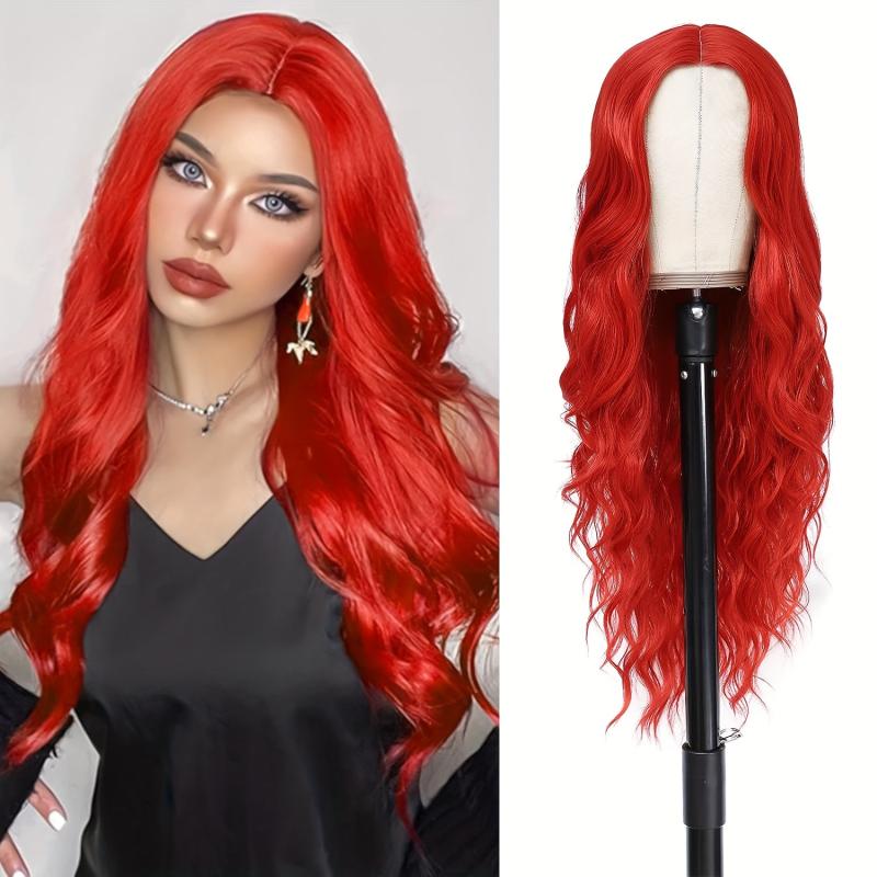 Long Pink Wig Middle Part Synthetic Wig Realistic Party Wigs Daily Use