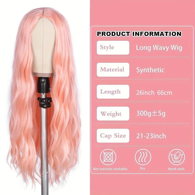 Long Pink Wig Middle Part Synthetic Wig Realistic Party Wigs Daily Use