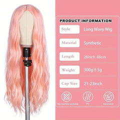 Long Pink Wig Middle Part Synthetic Wig Realistic Party Wigs Daily Use