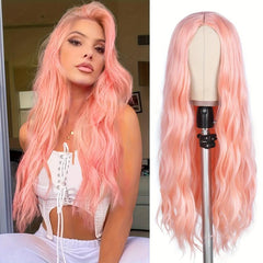 Long Pink Wig Middle Part Synthetic Wig Realistic Party Wigs Daily Use