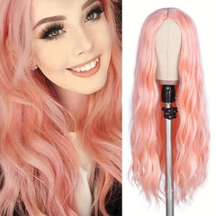 Long Pink Wig Middle Part Synthetic Wig Realistic Party Wigs Daily Use