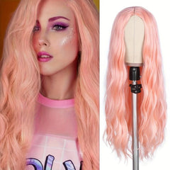 Long Pink Wig Middle Part Synthetic Wig Realistic Party Wigs Daily Use