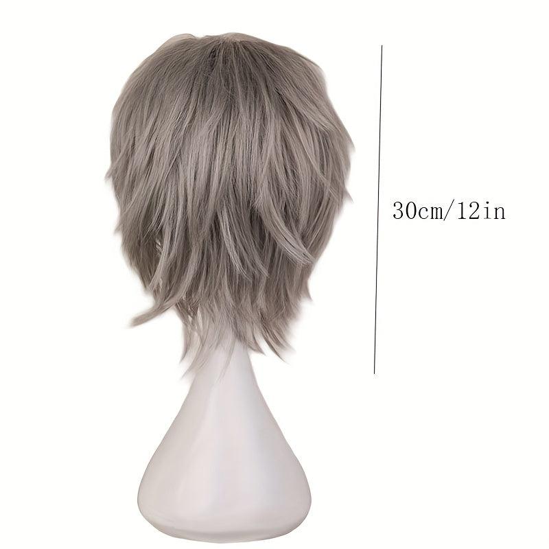 Dark Brown Bouncy Wavy Hair Wig for Cosplay, 30-48 cm, Synthetic Fiber