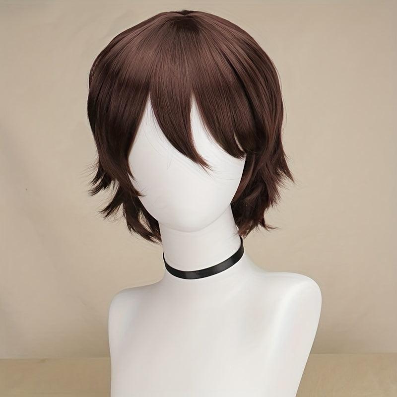 Dark Brown Bouncy Wavy Hair Wig for Cosplay, 30-48 cm, Synthetic Fiber
