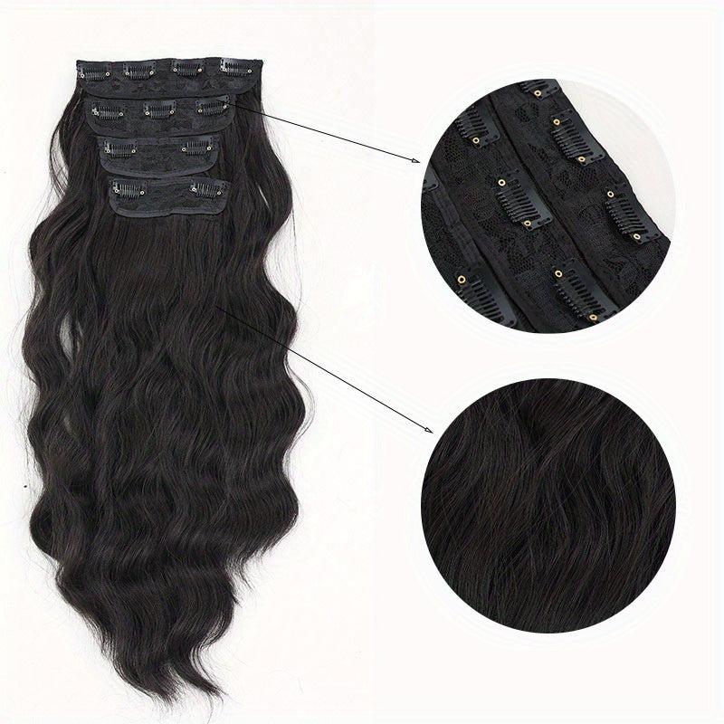 4pcs Long Curly Wavy Hair Extensions 50.8cm Synthetic Fiber Hair Pieces