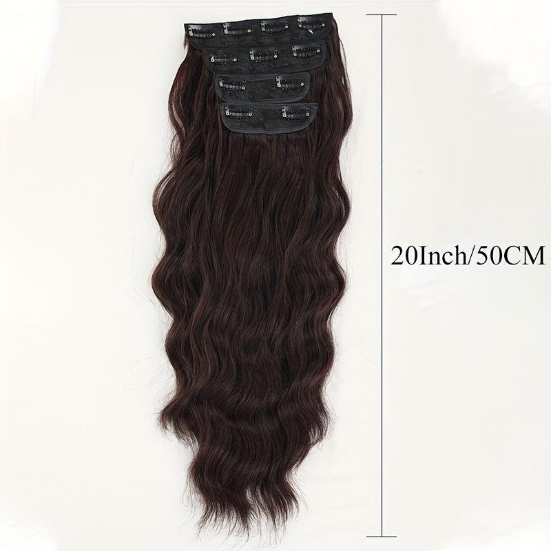 4pcs Long Curly Wavy Hair Extensions 50.8cm Synthetic Fiber Hair Pieces