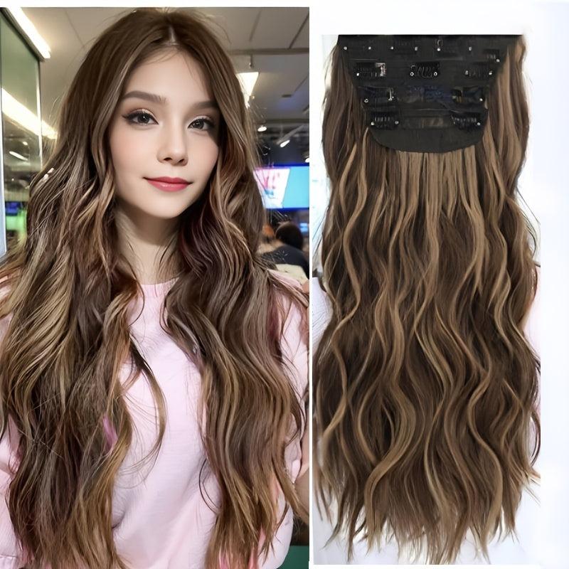 4pcs Long Curly Wavy Hair Extensions 50.8cm Synthetic Fiber Hair Pieces
