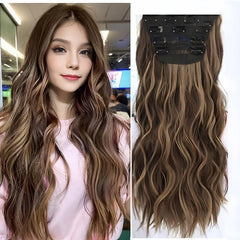 4pcs Long Curly Wavy Hair Extensions 50.8cm Synthetic Fiber Hair Pieces
