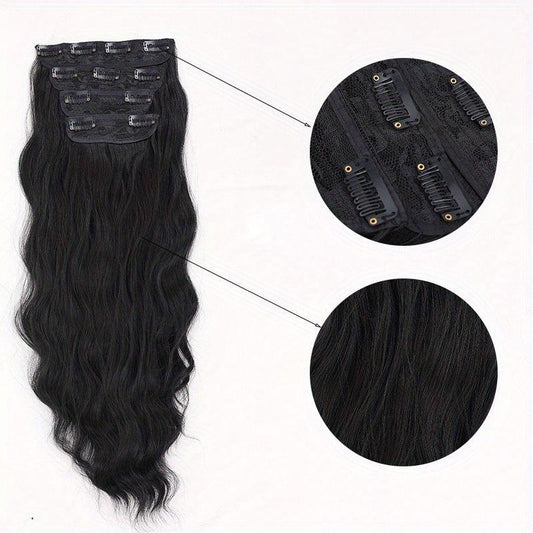4pcs Long Curly Wavy Hair Extensions 50.8cm Synthetic Fiber Hair Pieces