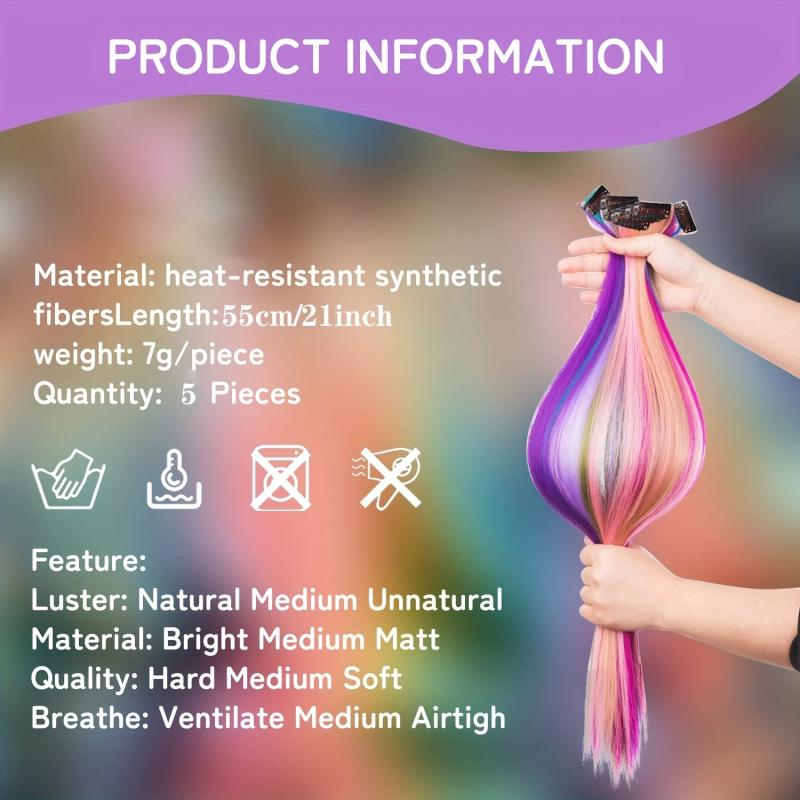 5pcs Clip In Hair Extensions 53 34 Cm Party Highlights Synthetic Hairpieces